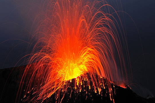 Eruption on Stromboli Volcano, Aeolian Islands, Italy, May 2009