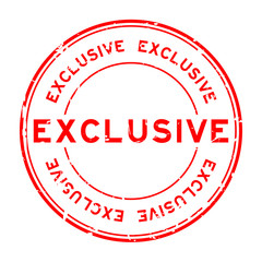 Grunge red exclusive round rubber seal stamp on white background