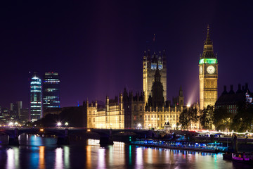 Houses of Parliament and Big Ben at night, London, UK
