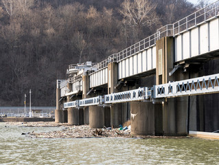 Debris and trash collected at lock sluice gates