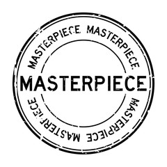 Grunge black masterpiece round rubber stamp on white background