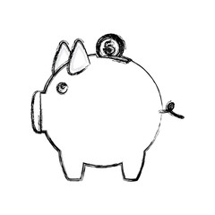 Monochrome Contour With Money Box In Shape Of Pig Vector - 