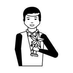 elegant man with trophy winner vector illustration design