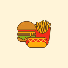 Set of hamburger hot dog and french fries flat design