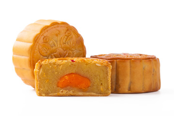 Mid-Autumn Festival mooncake isolated on white background with clipping path