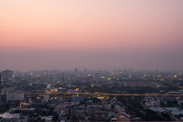 Fototapeta na wymiar cityscape of bangkok, Thailand with Pastel color pink and purple sky with sunset
