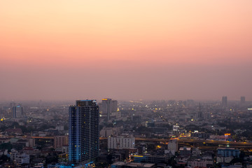 Fototapeta na wymiar cityscape of bangkok, Thailand with Pastel color pink and purple sky with sunset