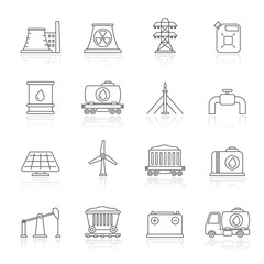 Line energy source and fossil fuel industry icons - vector icon set