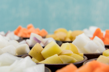 Root Vegetables in Bowls with Copy Space