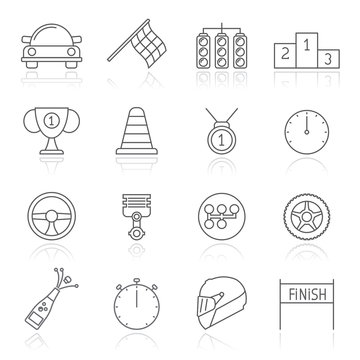 motor sports and racing icons - vector icon set