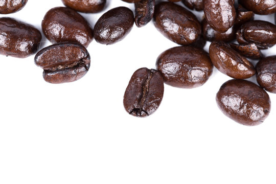 Coffee beans on white background blank for text