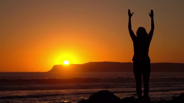 High quality video of practicing yoga at the sunset in real 1080p slow motion 120fps