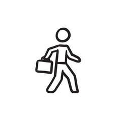 Businessman walking with briefcase sketch icon.