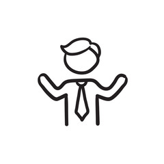 Man with raised arms sketch icon.