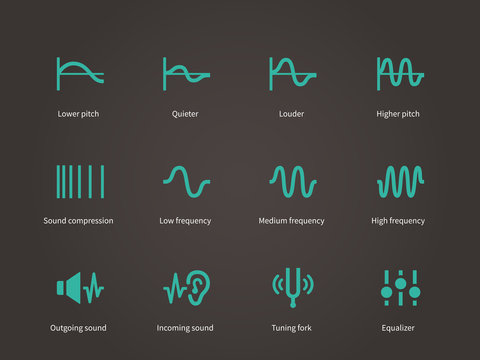 Sound Compression And Audio Waves Icons Set.