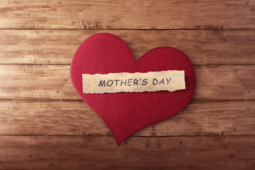 Mother's day message on ripped paper in red heart shape