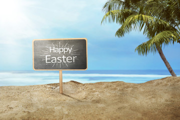 Happy easter greeting on black sign board