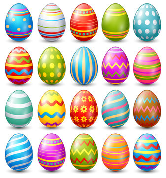 Easter eggs collection on a white background
