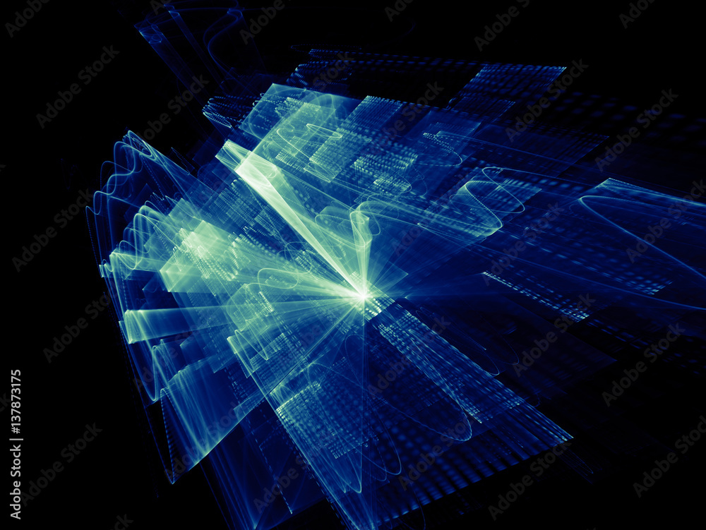 Poster abstract background element. three-dimensional composition of wave shapes, grids and beams. media in