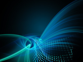 Obraz premium Abstract background element. Fractal graphics series. Three-dimensional composition of intersecting grids, lines and blurs. Information technology concept. Blue and black colors.