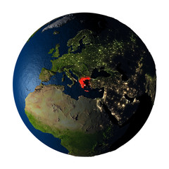Greece in red on Earth isolated on white © harvepino