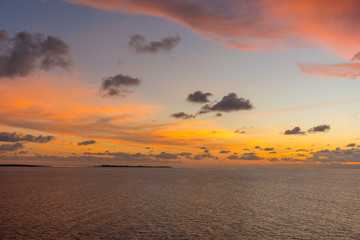 Amazing view of sunset over Atlantic ocean near Bahamas island
