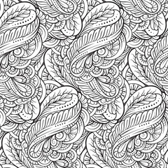 Fantasy decorative floral black and white seamless pattern