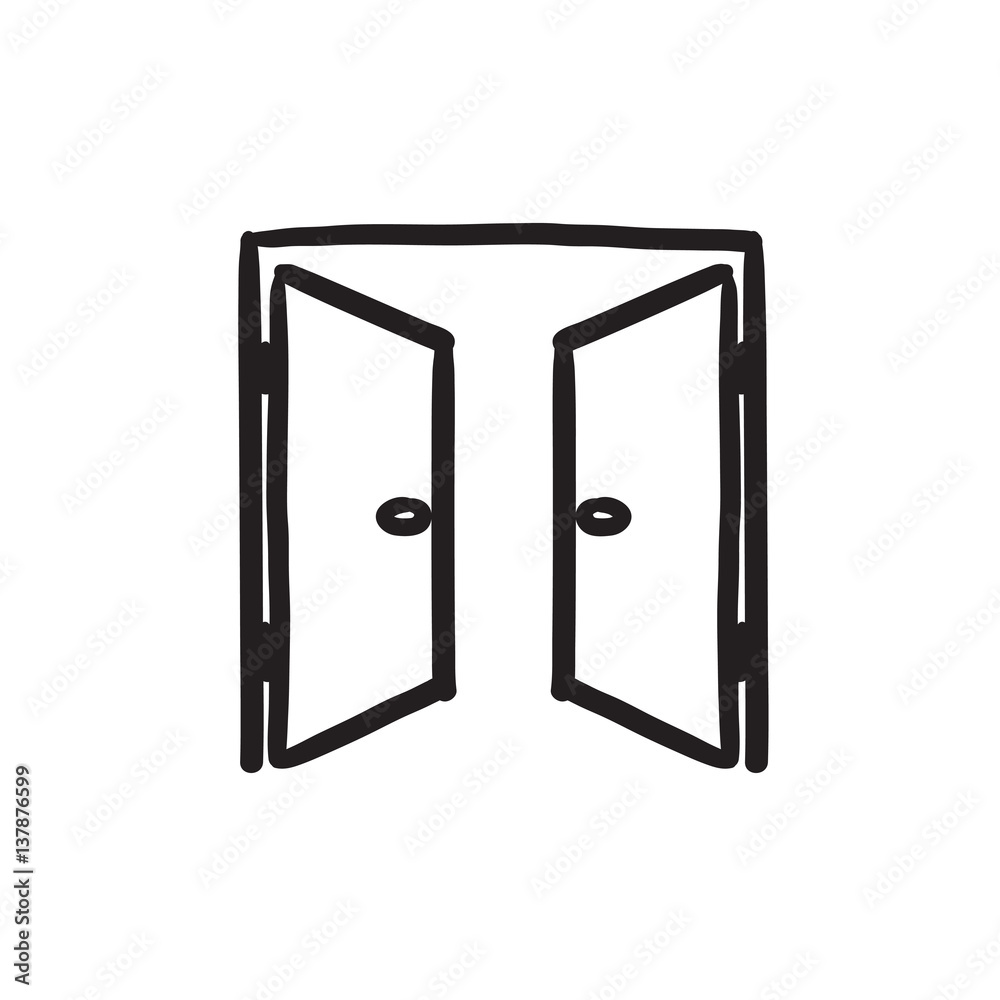 Sticker Open doors sketch icon.