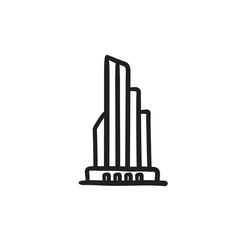 Skyscraper office building sketch icon.