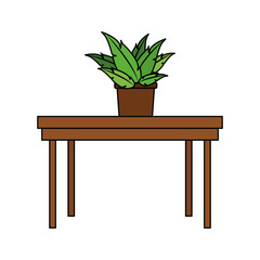 simple wooden table with plant icon image vector illustration design 