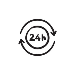 Service 24 hrs sketch icon.