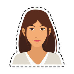 young pretty woman with brown hair icon image sticker vector illustration design 
