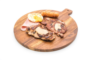 mix grilled steak on wood plate