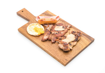 mix grilled steak on wood plate