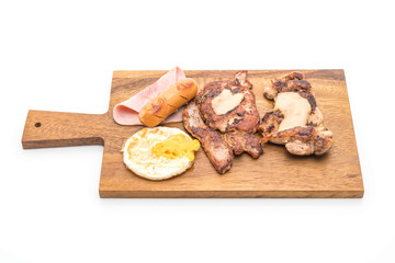 mix grilled steak on wood plate