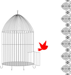 Template with with  birdcage and birds - vector illustration
