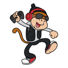 Cartoon Monkey Character Holding a Game Remote Control