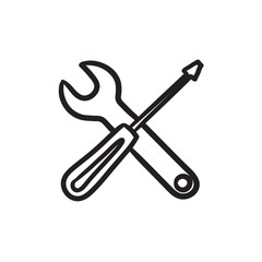 Screwdriver and wrench tools sketch icon.