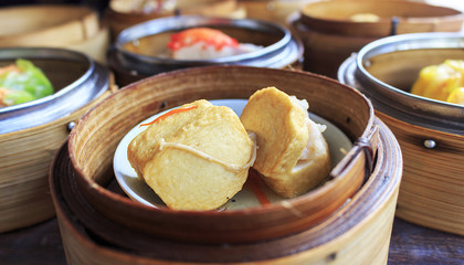 Dim Sum Thai food closeup image with soft-focus and over light