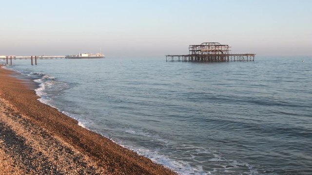 Brighton beach and old West Pier ruins