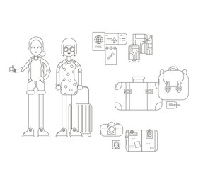 Travel Icons and Characters in a Line Style.