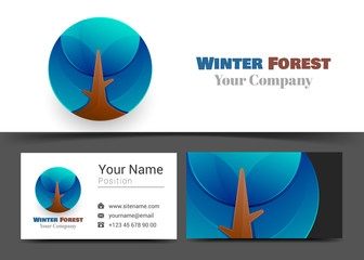 Winter Blue Forest Corporate Logo and Business Card Sign Template. Creative Design with Colorful Logotype Visual Identity Composition Made of Multicolored Element. Vector Illustration