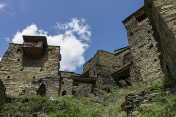 Fototapeta na wymiar Shatili. Abandoned fortified village with watch towers in Georgia. Caucasus mountains