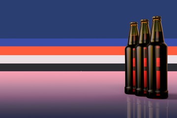 Bottles of beer on a colorful background. 3d illustration.