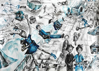 иллюстрация, парк развлечений, катание на каруселях