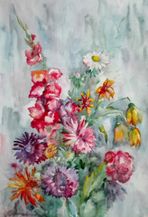 Obrazy na Szkle  akwarela, wiosenny bukiet kwiatów