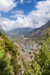 Beautiful mountain landscape on Annapurna circuit trek in Himalayas, Nepal