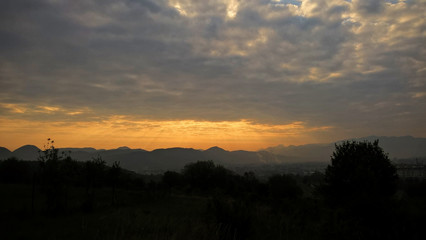 Fototapeta premium Dramatic clouds, sunrise and sunset in nature. Slovakia