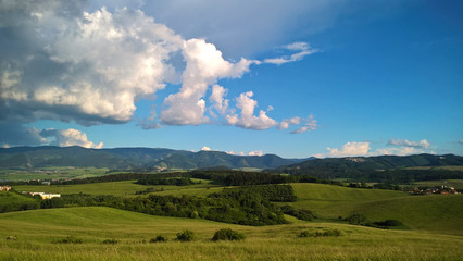 Dramatic clouds, sunrise and sunset in nature. Slovakia