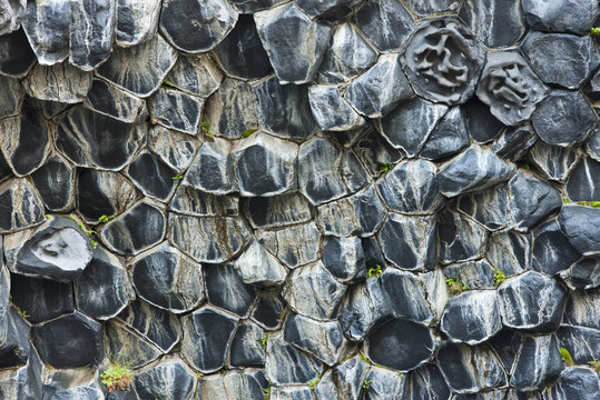 Close-up of Hljodaklettar, basalt rock formations, Jokulsargljufur National Park, Thingeyjarsyslur, Iceland, August 2009